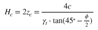 Hc=2Zc=4c/γt・tan(45°-φ/2)