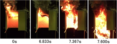 写真1　 試料寸法300mmの配置9'での燃え拡がりの様子